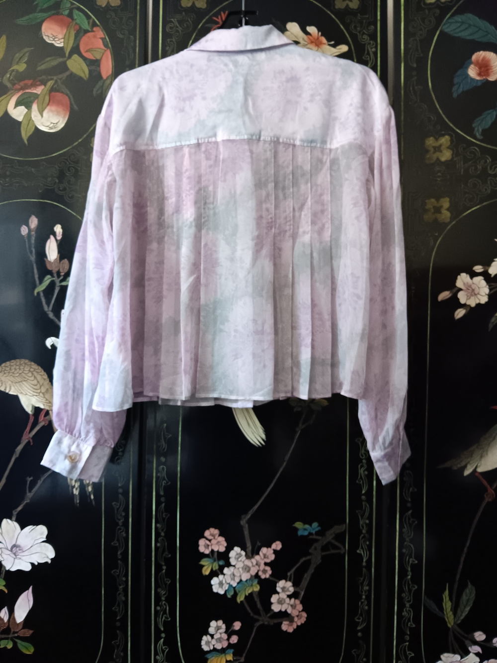 Mystree Lavender Watercolor Button-Front Blouse - Picture 6 of 7